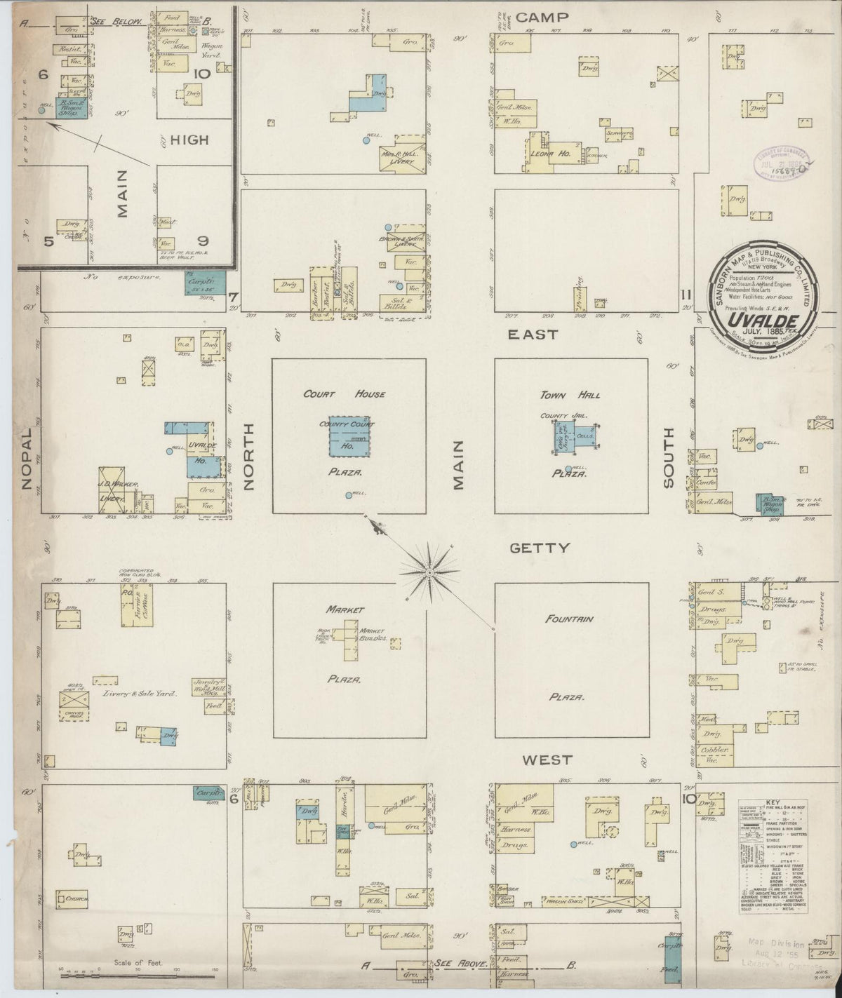 Sanborn Fire Insurance Map from Uvalde, Uvalde County, Texas (1885), Sheet #0001 - Historic Sanborn Fire Insurance Map Print, vintage old map wall art, antique decor, genealogy gift, Texas Texas map