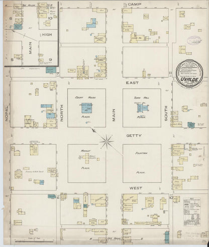 Sanborn Fire Insurance Map from Uvalde, Uvalde County, Texas (1885), Sheet #0001 - Historic Sanborn Fire Insurance Map Print, vintage old map wall art, antique decor, genealogy gift, Texas Texas map