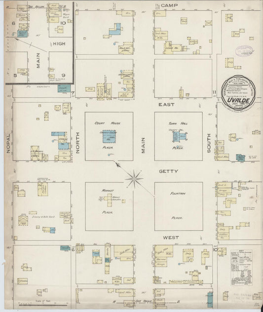 Sanborn Fire Insurance Map from Uvalde, Uvalde County, Texas (1885), Sheet #0001 - Historic Sanborn Fire Insurance Map Print, vintage old map wall art, antique decor, genealogy gift, Texas Texas map