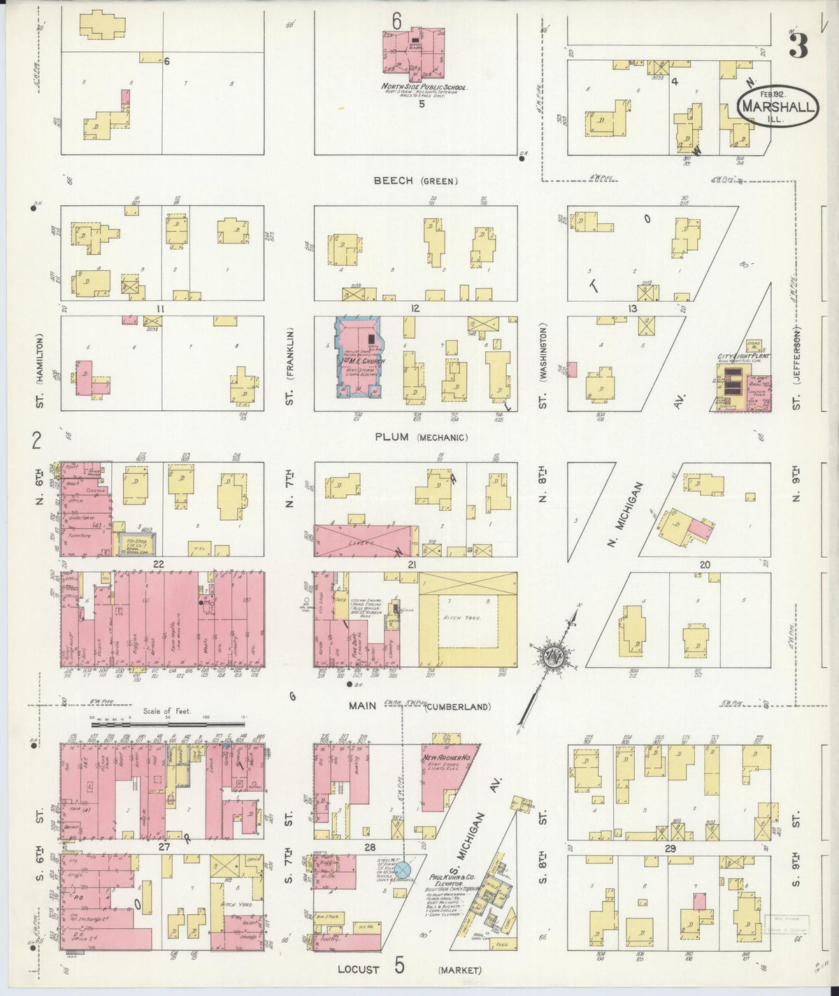 Sanborn Fire Insurance Map from Marshall, Clark County, Illinois (1912), Sheet #0003 - Complete Map Set gallery image, historic Sanborn map, vintage wall art, Illinois Illinois