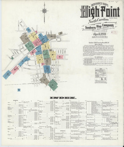 Sanborn Fire Insurance Map from High Point, Guilford County, North Carolina (1911), Sheet #0001 - Complete Map Set gallery image, historic Sanborn map, vintage wall art, North Carolina North Carolina