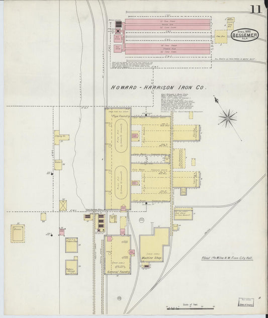 Sanborn Fire Insurance Map from Bessemer, Jefferson County, Alabama (1895), Sheet #0011 - Historic Sanborn Fire Insurance Map Print, vintage old map wall art, antique decor, genealogy gift, Alabama Alabama map