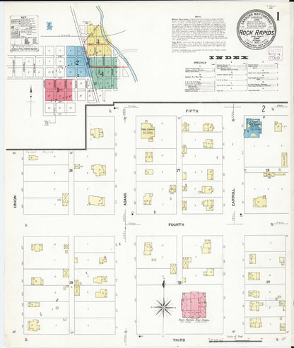 Sanborn Fire Insurance Map from Rock Rapids, Lyon County, Iowa (1907), Sheet #0001 - Historic Sanborn Fire Insurance Map Print, vintage old map wall art