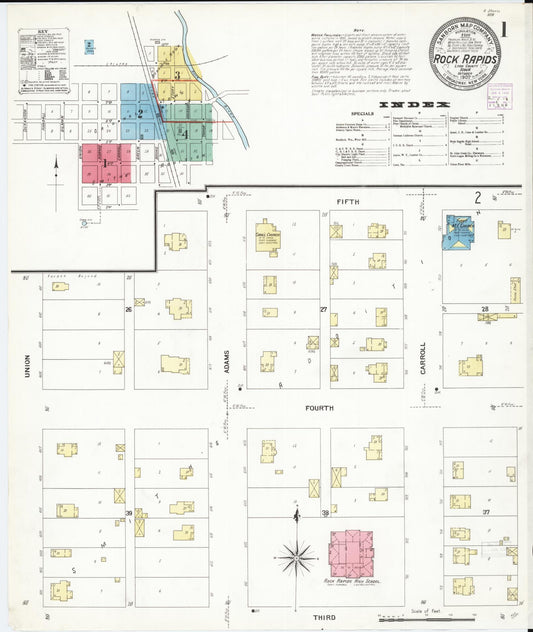 Sanborn Fire Insurance Map from Rock Rapids, Lyon County, Iowa (1907), Sheet #0001 - Historic Sanborn Fire Insurance Map Print, vintage old map wall art