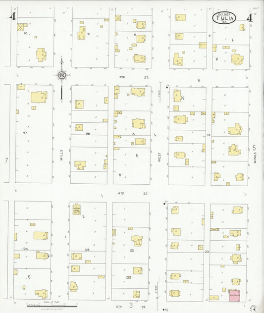 Sanborn Fire Insurance Map from Tulia, Swisher County, Texas (1927), Sheet #0004 - Historic Sanborn Fire Insurance Map Print, vintage old map wall art, antique decor, genealogy gift, Texas Texas map