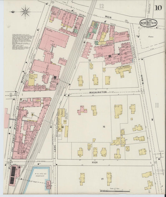 Sanborn Fire Insurance Map from New Britain, Hartford County, Connecticut (1895), Sheet #0010 - Historic Sanborn Fire Insurance Map Print, vintage old map wall art, antique decor, genealogy gift, Connecticut Connecticut map