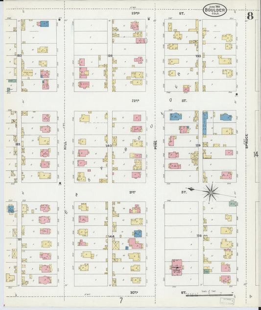 Sanborn Fire Insurance Map from Boulder, Boulder County, Colorado (1906), Sheet #0008 - Historic Sanborn Fire Insurance Map Print, vintage old map wall art, antique decor, genealogy gift, Colorado Colorado map