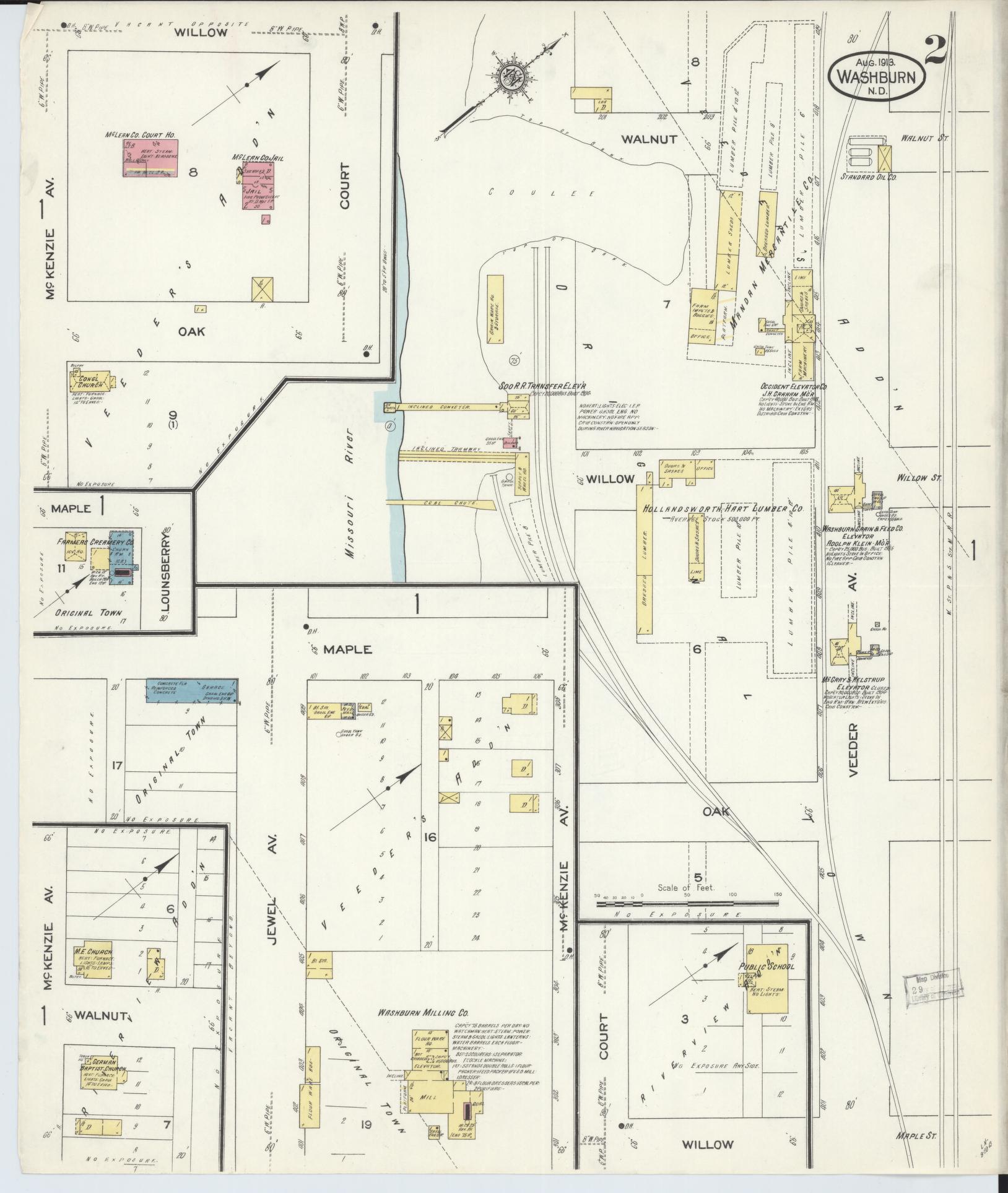Sanborn Fire Insurance Map from Washburn, Mclean County, North Dakota (1913), Sheet #0002 - Historic Sanborn Fire Insurance Map Print, vintage old map wall art, antique decor, genealogy gift, North Dakota North Dakota map