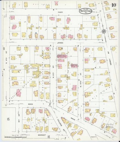 Sanborn Fire Insurance Map from Watertown, Jefferson County, Wisconsin (1909), Sheet #0010 - Complete Map Set gallery image, historic Sanborn map, vintage wall art, Wisconsin Wisconsin
