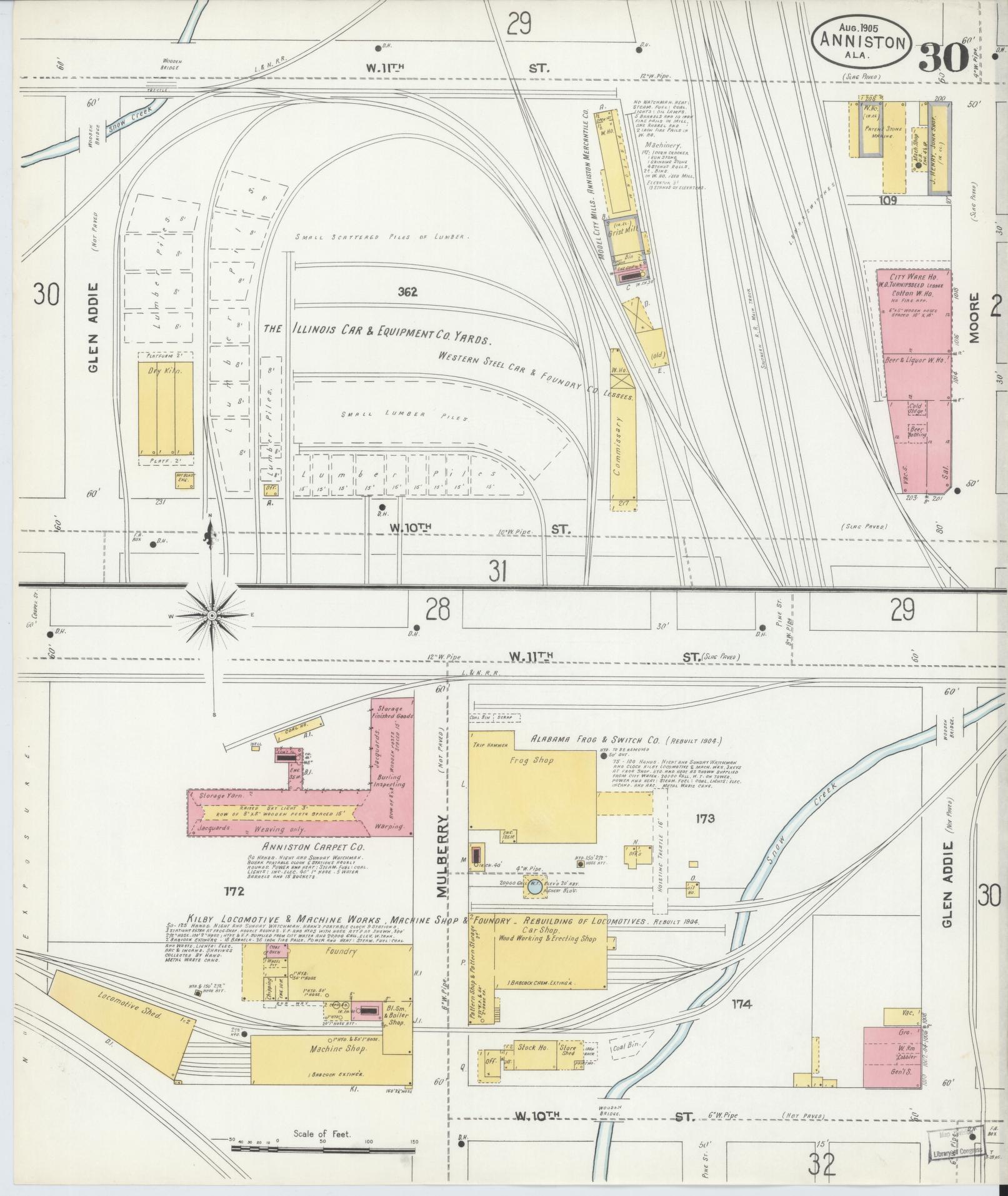 Sanborn Fire Insurance Map from Anniston, Calhoun County, Alabama (1905), Sheet #0030 - Complete Map Set gallery image, historic Sanborn map, vintage wall art, Alabama Alabama