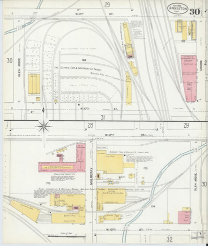 Sanborn Fire Insurance Map from Anniston, Calhoun County, Alabama (1905), Sheet #0030 - Complete Map Set gallery image, historic Sanborn map, vintage wall art, Alabama Alabama