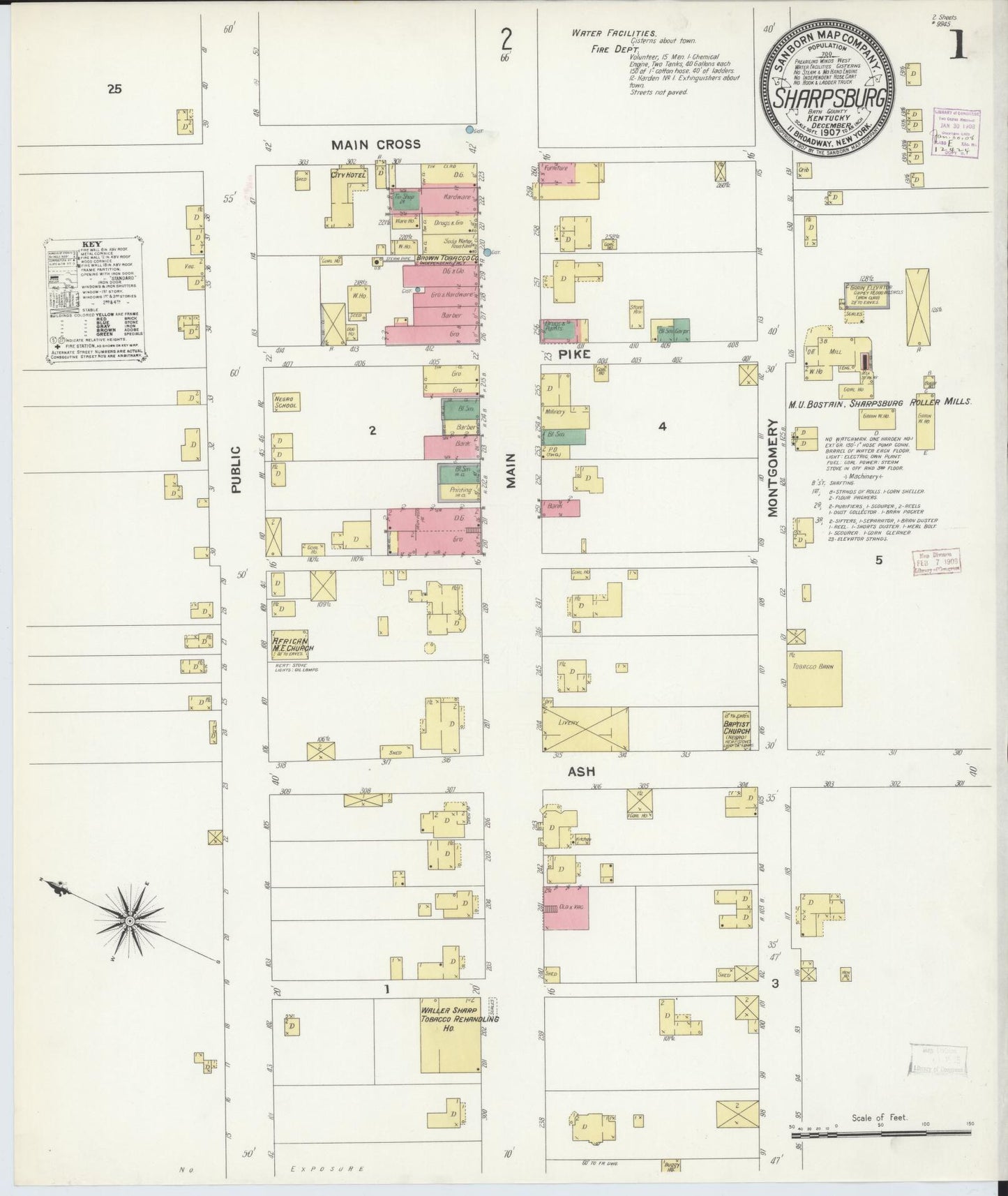 Sanborn Fire Insurance Map from Sharpsburg, Bath County, Kentucky (1907), Sheet #0001 - Historic Sanborn Fire Insurance Map Print, vintage old map wall art, antique decor, genealogy gift, Kentucky Kentucky map