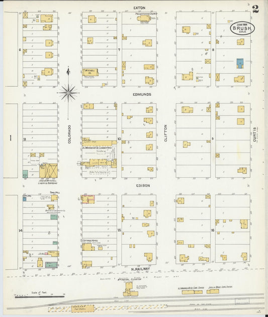 Sanborn Fire Insurance Map from Brush, Morgan County, Colorado (1904), Sheet #0002 - Historic Sanborn Fire Insurance Map Print, vintage old map wall art, antique decor, genealogy gift, Colorado Colorado map