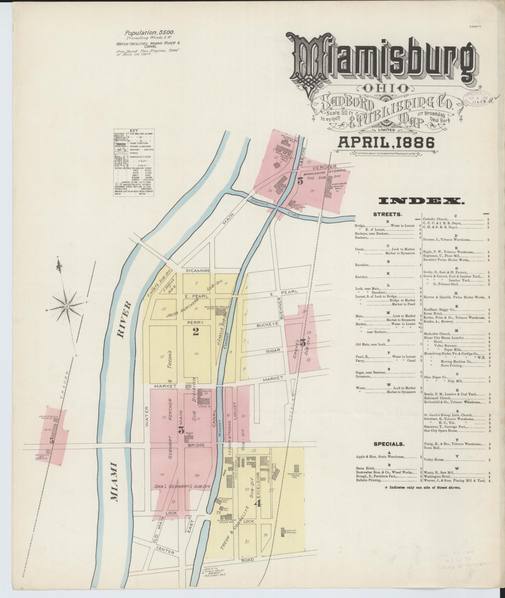 Sanborn Fire Insurance Map from Miamisburg, Montgomery County, Ohio (1886), Sheet #0001 - Historic Sanborn Fire Insurance Map Print, vintage old map wall art, antique decor, genealogy gift, Ohio Ohio map