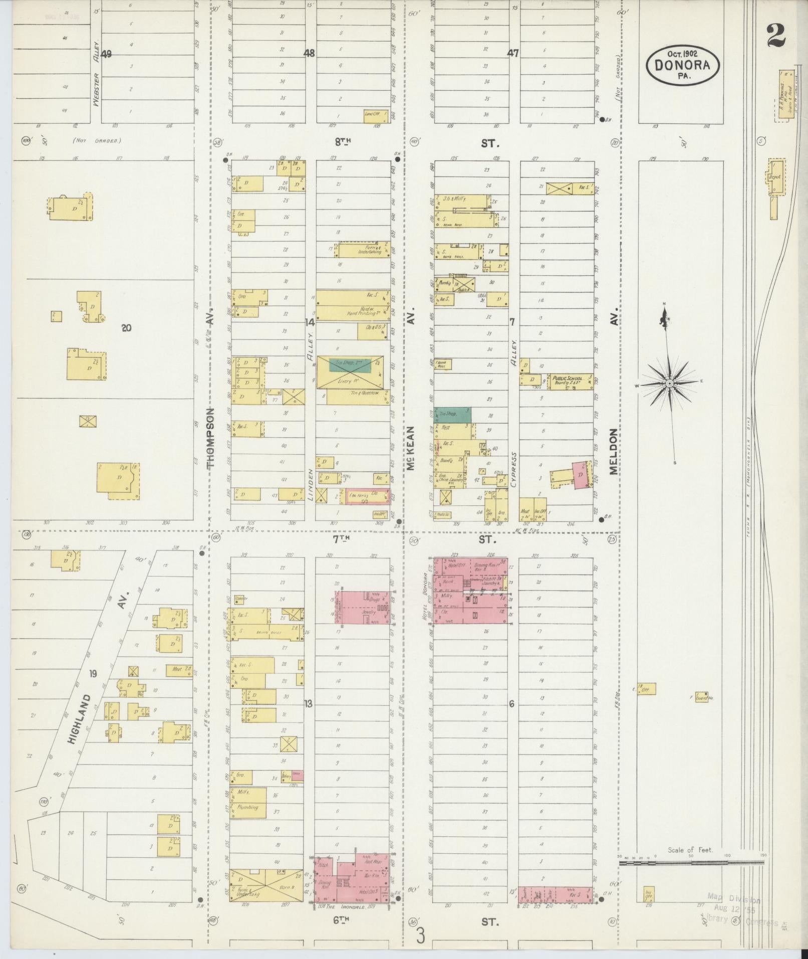 Sanborn Fire Insurance Map from Donora, Washington County, Pennsylvania (1902), Sheet #0002 - Historic Sanborn Fire Insurance Map Print, vintage old map wall art, antique decor, genealogy gift, Pennsylvania Pennsylvania map