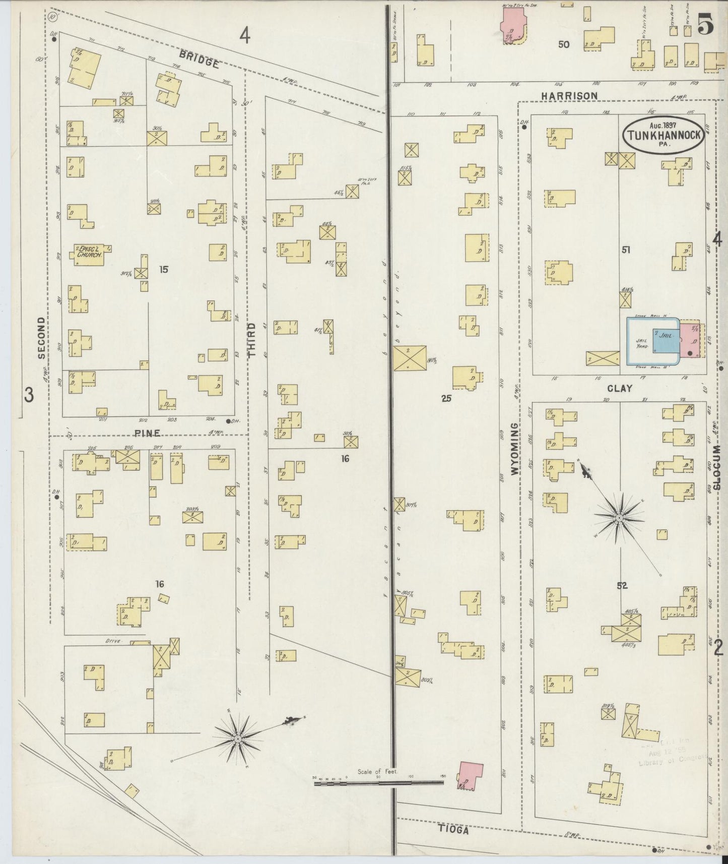 Sanborn Fire Insurance Map from Tunkhannock, Wyoming County, Pennsylvania (1897), Sheet #0005 - Complete Map Set gallery image, historic Sanborn map, vintage wall art, Pennsylvania Pennsylvania