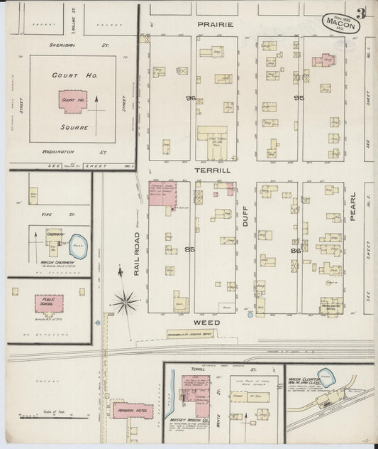 Sanborn Fire Insurance Map from Macon, Macon County, Missouri (1885), Sheet #0003 - Historic Sanborn Fire Insurance Map Print, vintage old map wall art, antique decor, genealogy gift, Missouri Missouri map