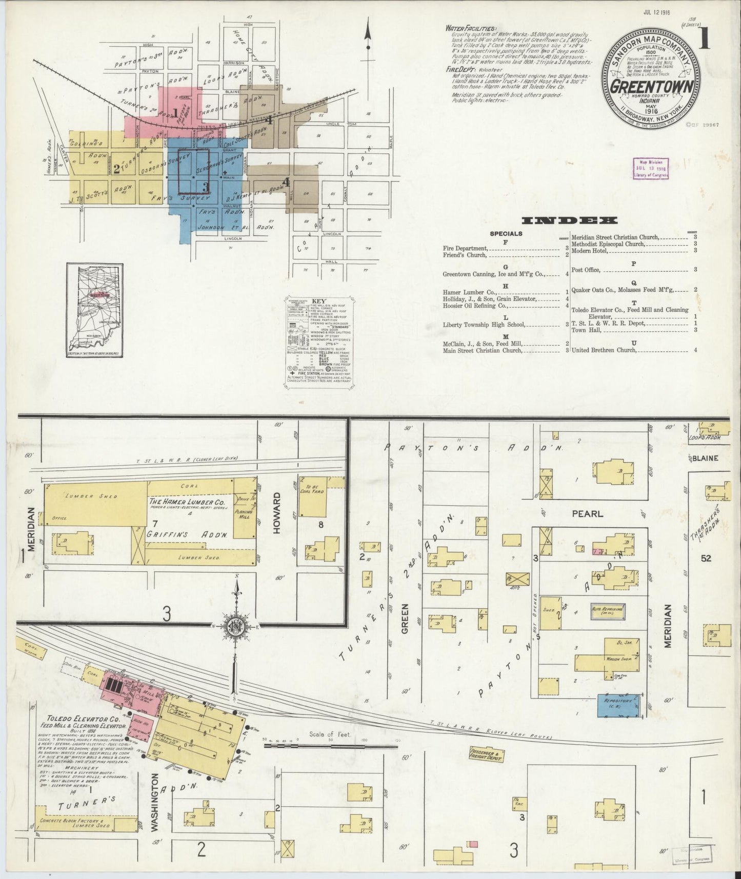 Sanborn Fire Insurance Map from Greentown, Howard County, Indiana (1916), Sheet #0001 - Complete Map Set gallery image, historic Sanborn map, vintage wall art, Indiana Indiana