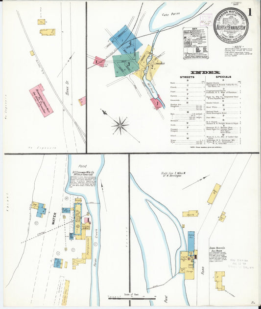 Sanborn Fire Insurance Map from North Bennington, Bennington County, Vermont (1906), Sheet #0001 - Complete Map Set gallery image, historic Sanborn map, vintage wall art, Vermont Vermont