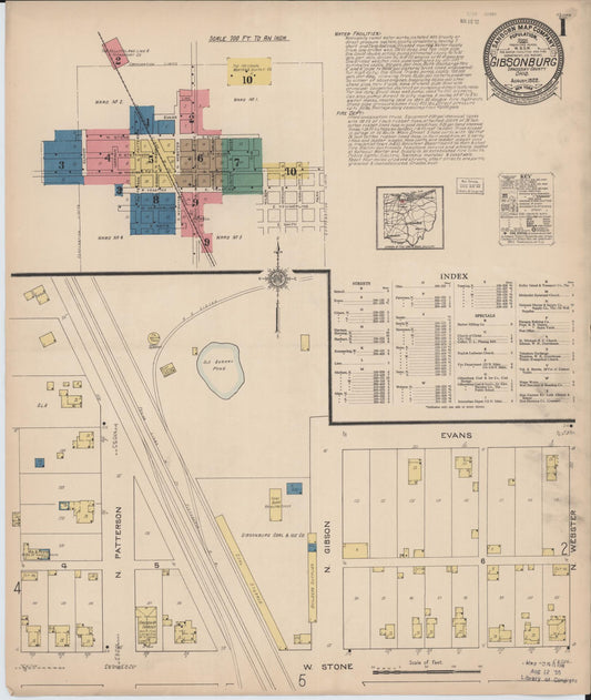 Sanborn Fire Insurance Map from Gibsonburg, Sandusky County, Ohio (1922), Sheet #0001 - Complete Map Set gallery image, historic Sanborn map, vintage wall art, Ohio Ohio