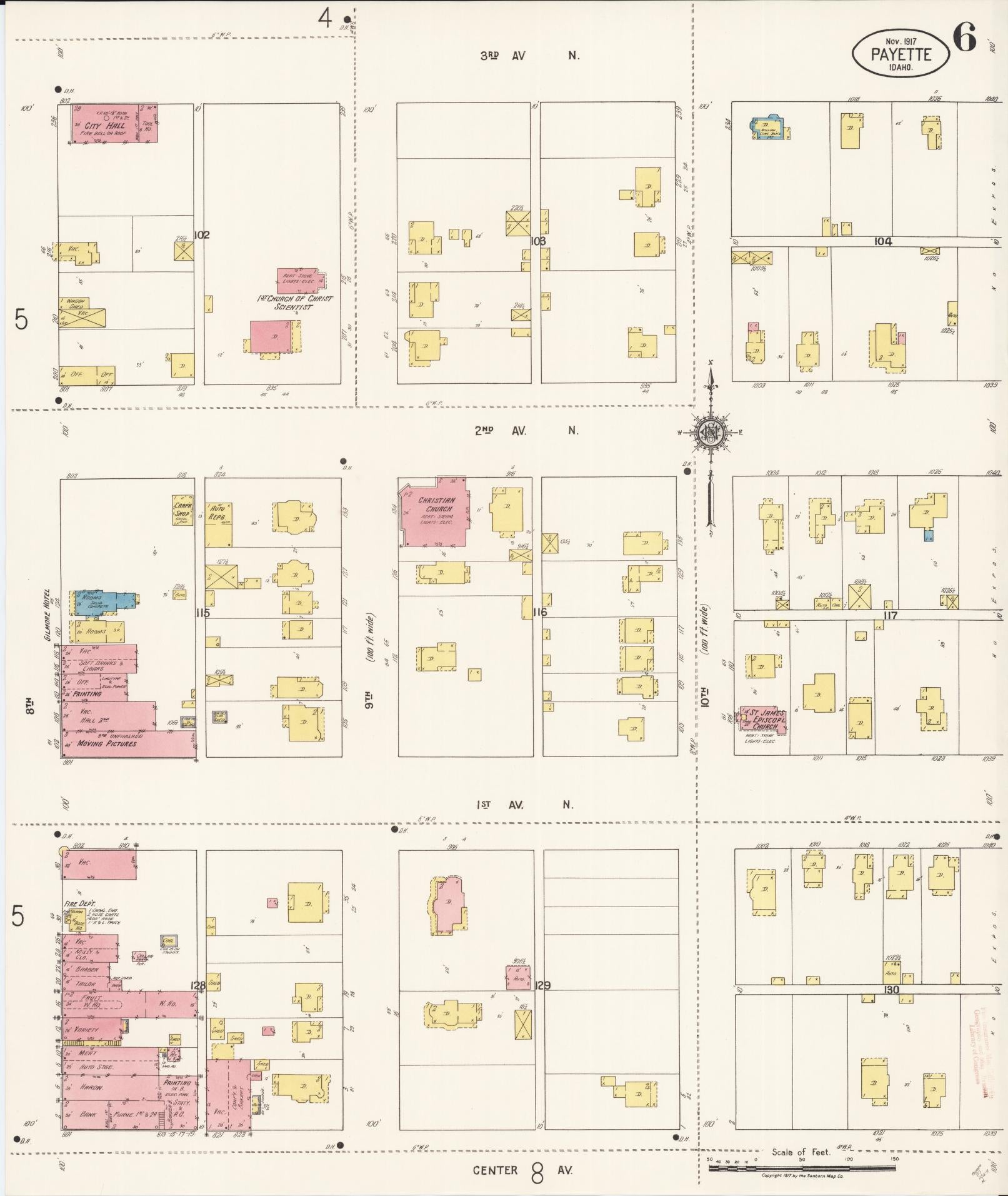 Sanborn Fire Insurance Map from Payette, Payette County, Idaho (1917), Sheet #0006 - Complete Map Set gallery image, historic Sanborn map, vintage wall art, Idaho Idaho