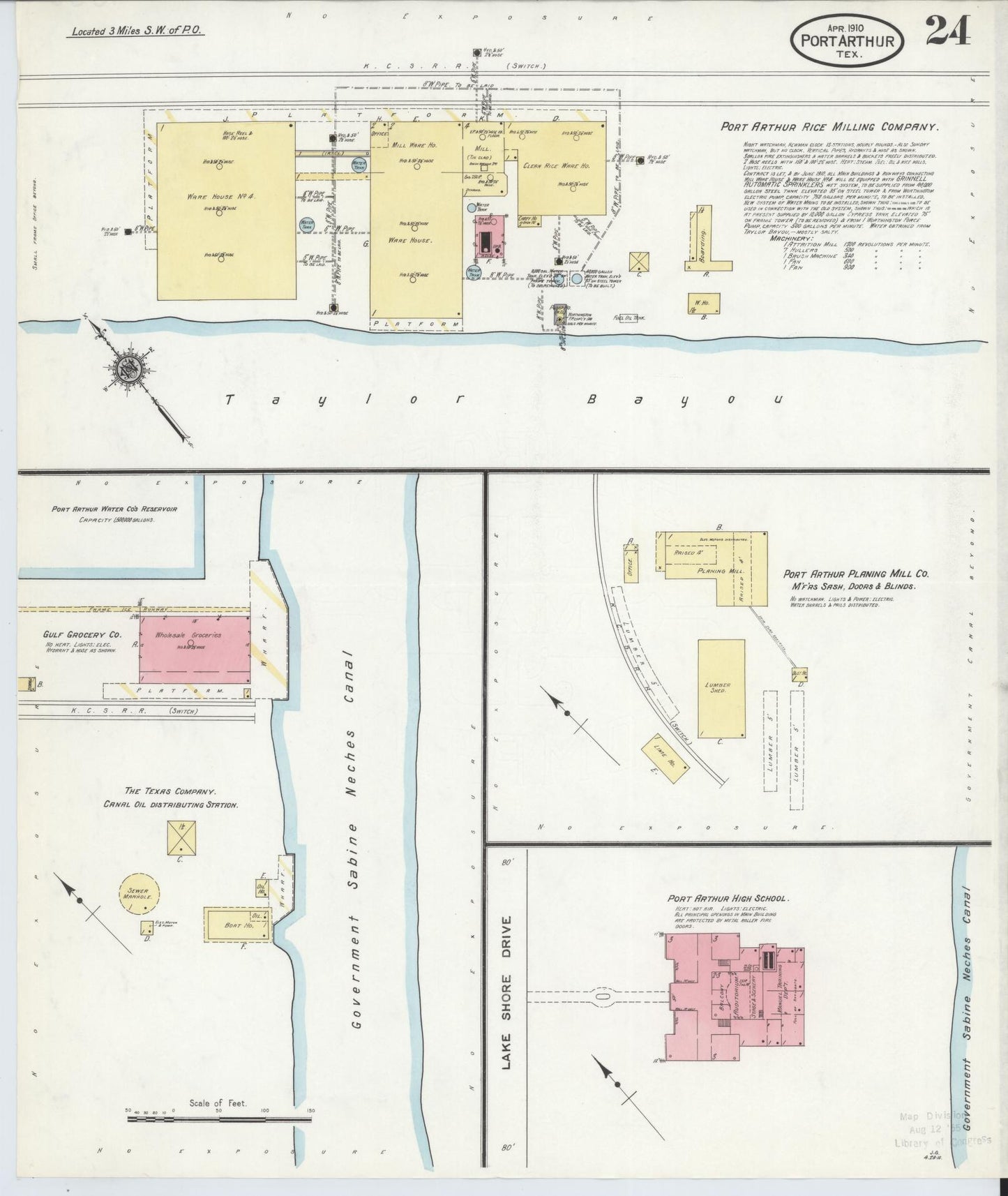 Sanborn Fire Insurance Map from Port Arthur, Jefferson County, Texas (1910), Sheet #0024 - Complete Map Set gallery image, historic Sanborn map, vintage wall art, Texas Texas