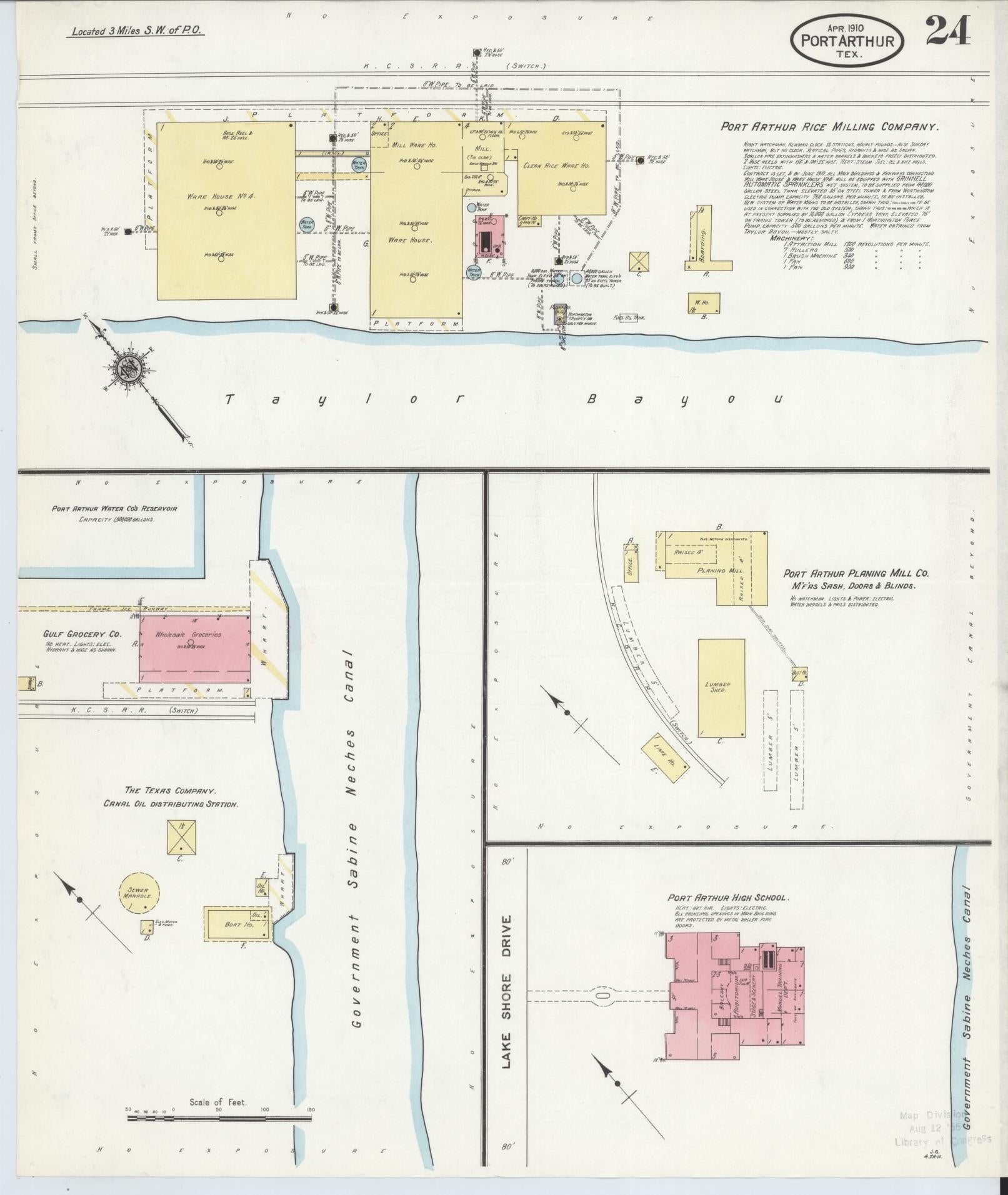 Sanborn Fire Insurance Map from Port Arthur, Jefferson County, Texas (1910), Sheet #0024 - Complete Map Set gallery image, historic Sanborn map, vintage wall art, Texas Texas