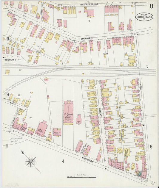 Allegany, Maryland - 1897 - Sanborn Fire Insurance Map, Sheet #0008 - Historic Sanborn Fire Insurance Map Print, Allegany Maryland 1897 0008 vintage old map wall art