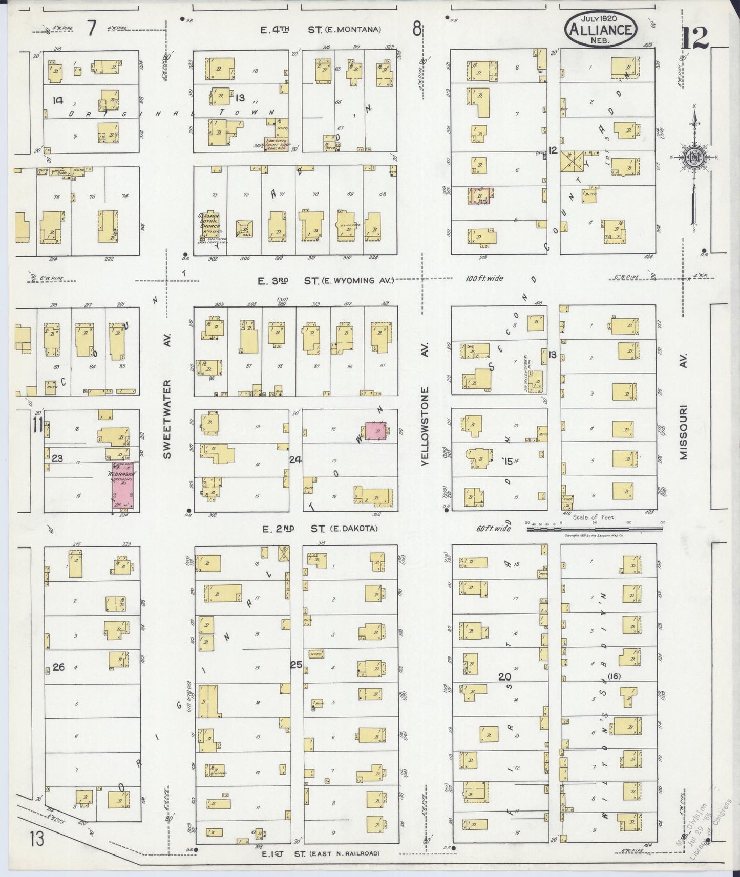 Sanborn Fire Insurance Map from Alliance, Box Butte County, Nebraska (1920), Sheet #0012 - Complete Map Set gallery image, historic Sanborn map, vintage wall art, Nebraska Nebraska