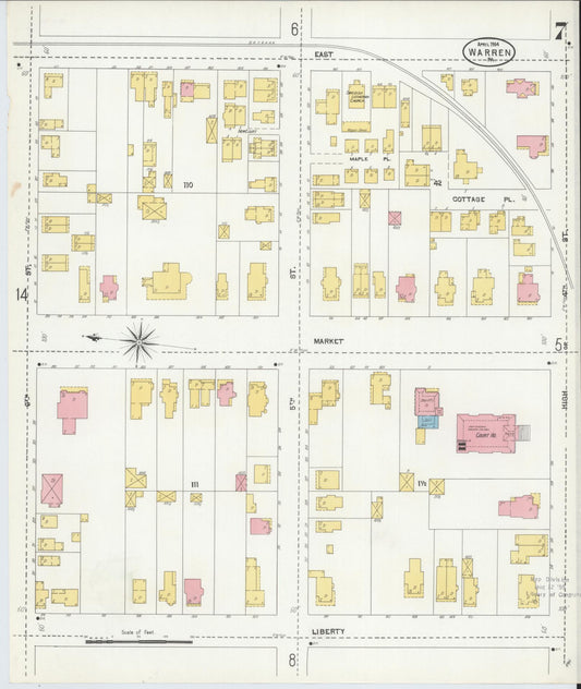 Sanborn Fire Insurance Map from Warren, Warren County, Pennsylvania (1904), Sheet #0007 - Historic Sanborn Fire Insurance Map Print, vintage old map wall art, antique decor, genealogy gift, Pennsylvania Pennsylvania map
