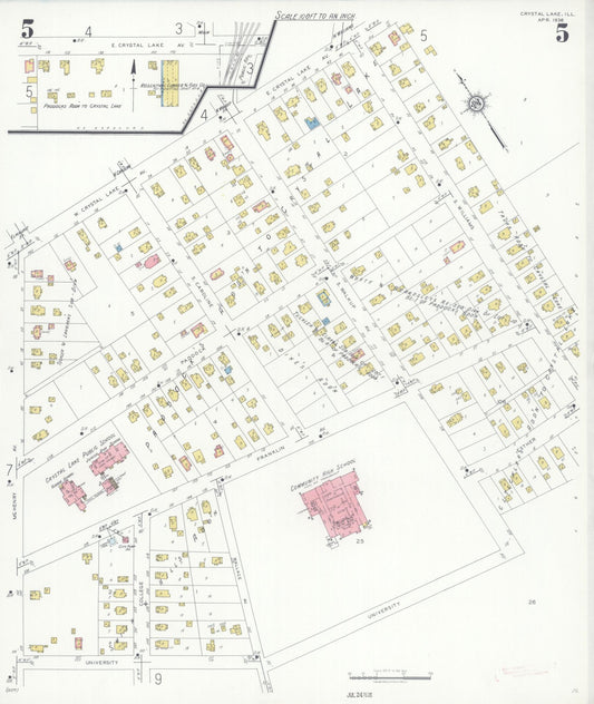 Sanborn Fire Insurance Map from Crystal Lake, McHenry County, Illinois (1936), Sheet #0005 - Historic Sanborn Fire Insurance Map Print, vintage old map wall art, antique decor, genealogy gift, Illinois Illinois map