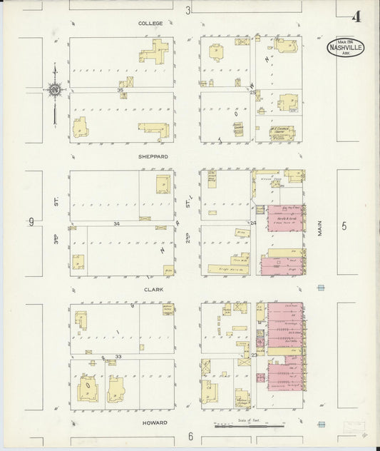 Sanborn Fire Insurance Map from Nashville, Howard County, Arkansas (1914), Sheet #0004 - Historic Sanborn Fire Insurance Map Print, vintage old map wall art, antique decor, genealogy gift, Arkansas Arkansas map