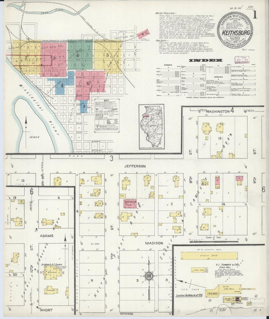 Sanborn Fire Insurance Map from Keithsburg, Mercer County, Illinois (1913), Sheet #0001 - Complete Map Set gallery image, historic Sanborn map, vintage wall art, Illinois Illinois