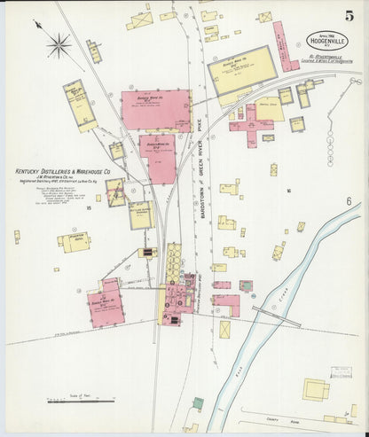 Sanborn Fire Insurance Map from Hodgenville, Larue County, Kentucky (1908), Sheet #0005 - Complete Map Set gallery image, historic Sanborn map, vintage wall art, Kentucky Kentucky