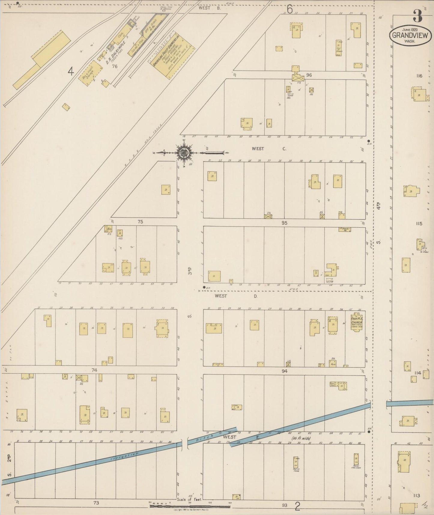 Sanborn Fire Insurance Map from Grandview, Yakima County, Washington (1920), Sheet #0003 - Historic Sanborn Fire Insurance Map Print, vintage old map wall art, antique decor, genealogy gift, Washington Washington map