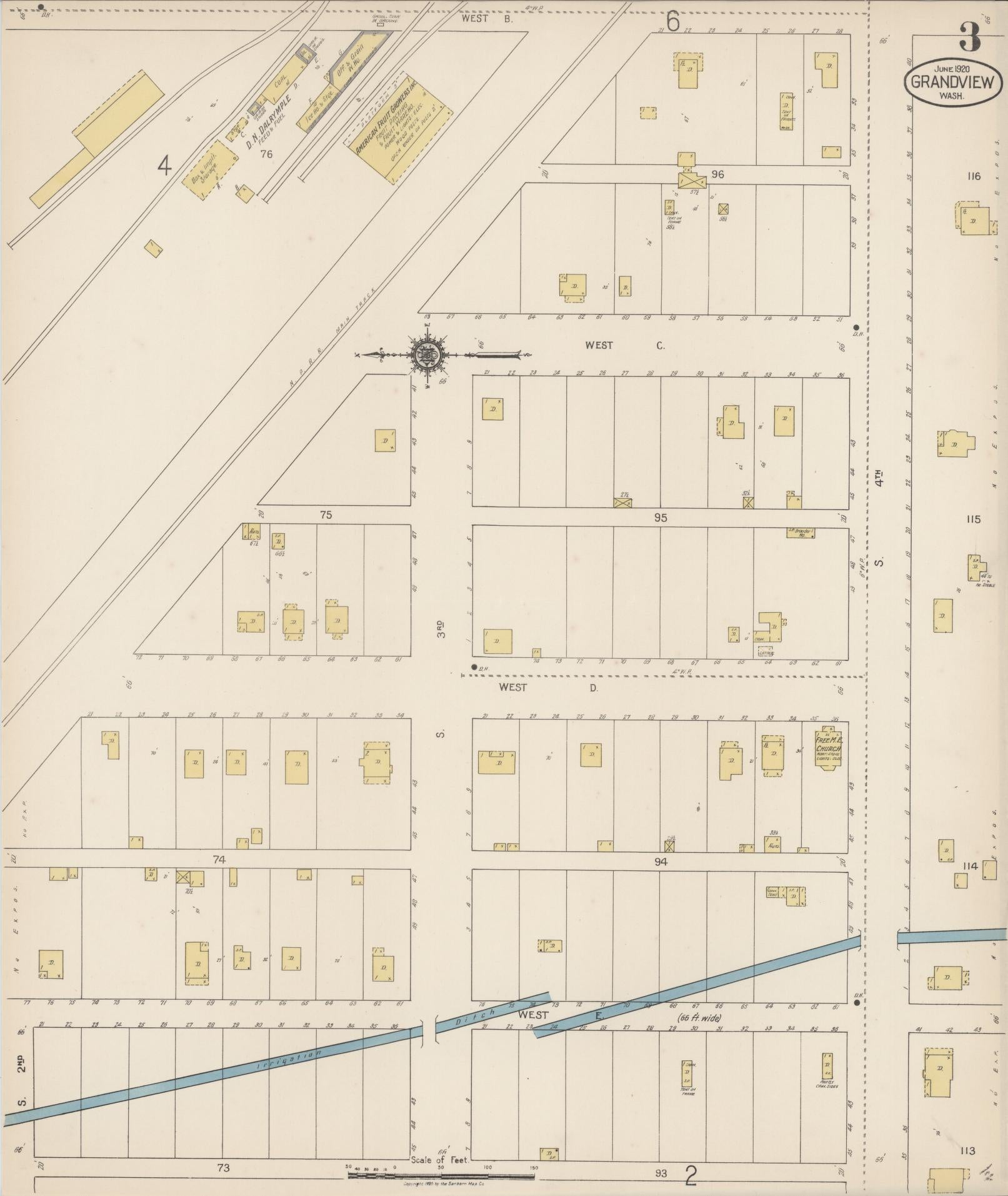 Sanborn Fire Insurance Map from Grandview, Yakima County, Washington (1920), Sheet #0003 - Historic Sanborn Fire Insurance Map Print, vintage old map wall art, antique decor, genealogy gift, Washington Washington map