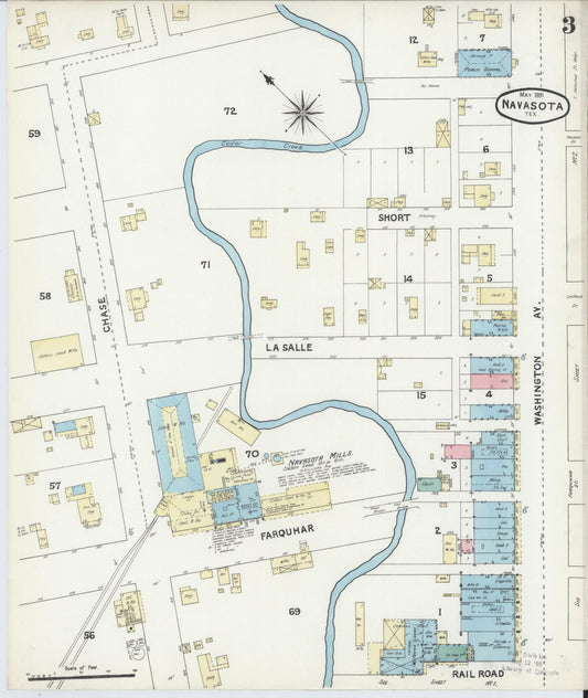 Sanborn Fire Insurance Map from Navasota, Grimes County, Texas (1891), Sheet #0003 - Historic Sanborn Fire Insurance Map Print, vintage old map wall art, antique decor, genealogy gift, Texas Texas map