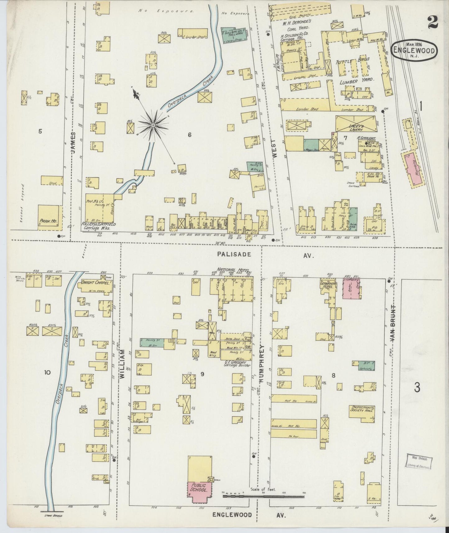 Sanborn Fire Insurance Map from Englewood, Bergen County, New Jersey (1896), Sheet #0002 - Historic Sanborn Fire Insurance Map Print, vintage old map wall art, antique decor, genealogy gift, New Jersey New Jersey map