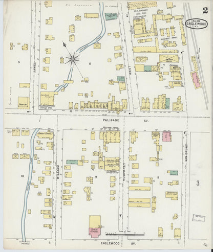 Sanborn Fire Insurance Map from Englewood, Bergen County, New Jersey (1896), Sheet #0002 - Historic Sanborn Fire Insurance Map Print, vintage old map wall art, antique decor, genealogy gift, New Jersey New Jersey map