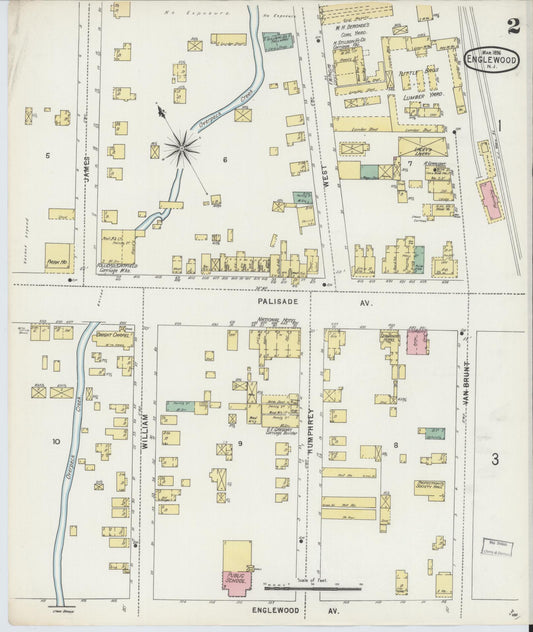 Sanborn Fire Insurance Map from Englewood, Bergen County, New Jersey (1896), Sheet #0002 - Historic Sanborn Fire Insurance Map Print, vintage old map wall art, antique decor, genealogy gift, New Jersey New Jersey map