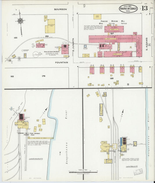 Sanborn Fire Insurance Map from Havre De Grace, Harford County, Maryland (1921), Sheet #0013 - Historic Sanborn Fire Insurance Map Print, vintage old map wall art