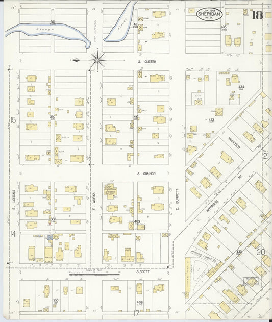 Sanborn Fire Insurance Map from Sheridan, Sheridan County, Wyoming (1908), Sheet #0018 - Historic Sanborn Fire Insurance Map Print, vintage old map wall art, antique decor, genealogy gift, Wyoming Wyoming map