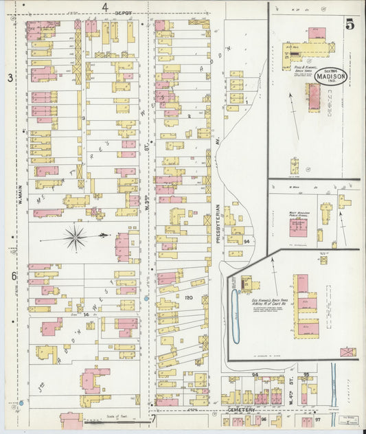Sanborn Fire Insurance Map from Madison, Jefferson County, Indiana (1904), Sheet #0005 - Historic Sanborn Fire Insurance Map Print, vintage old map wall art, antique decor, genealogy gift, Indiana Indiana map
