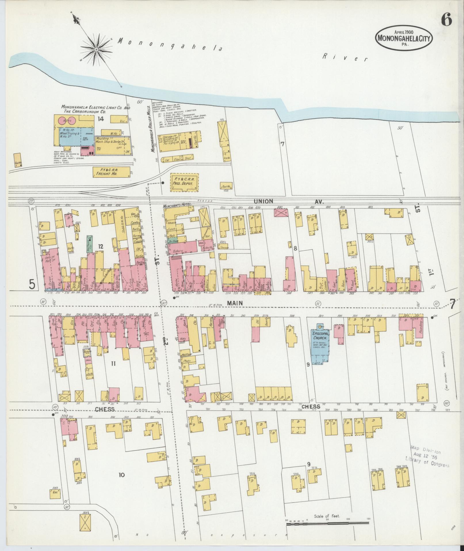 Sanborn Fire Insurance Map from Monongahela City, Washington County, Pennsylvania (1900), Sheet #0006 - Historic Sanborn Fire Insurance Map Print, vintage old map wall art, antique decor, genealogy gift, Pennsylvania Pennsylvania map