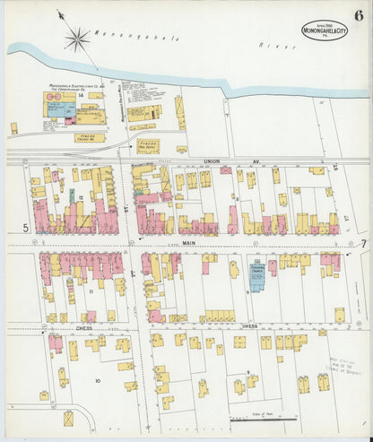 Sanborn Fire Insurance Map from Monongahela City, Washington County, Pennsylvania (1900), Sheet #0006 - Historic Sanborn Fire Insurance Map Print, vintage old map wall art, antique decor, genealogy gift, Pennsylvania Pennsylvania map