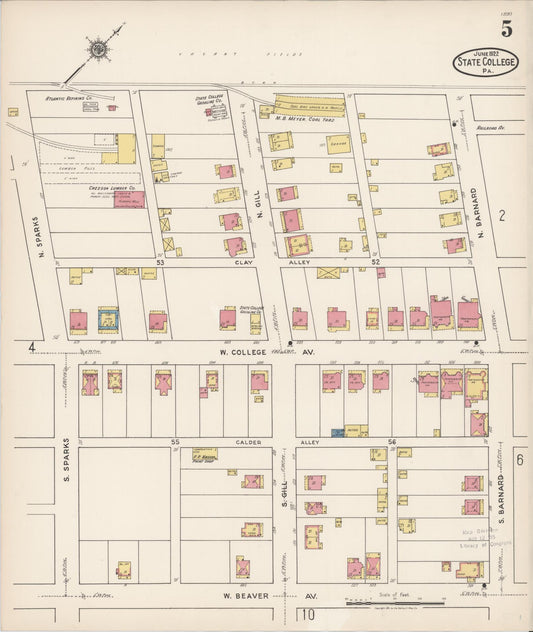 Sanborn Fire Insurance Map from State College, Centre County, Pennsylvania (1922), Sheet #0005 - Historic Sanborn Fire Insurance Map Print, vintage old map wall art, antique decor, genealogy gift, Pennsylvania Pennsylvania map