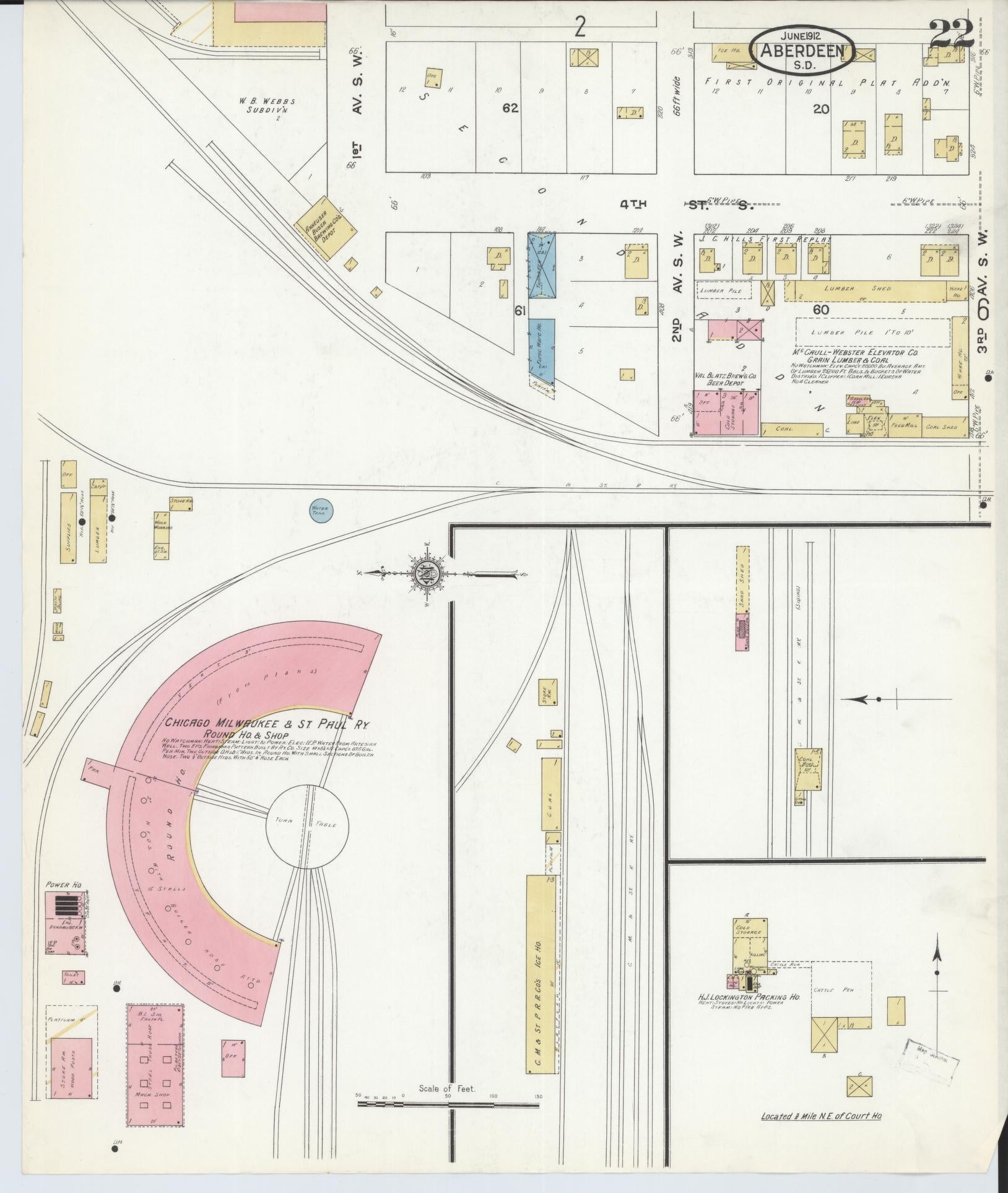 Sanborn Fire Insurance Map from Aberdeen, Brown County, South Dakota (1912), Sheet #0022 - Complete Map Set gallery image, historic Sanborn map, vintage wall art, South Dakota South Dakota