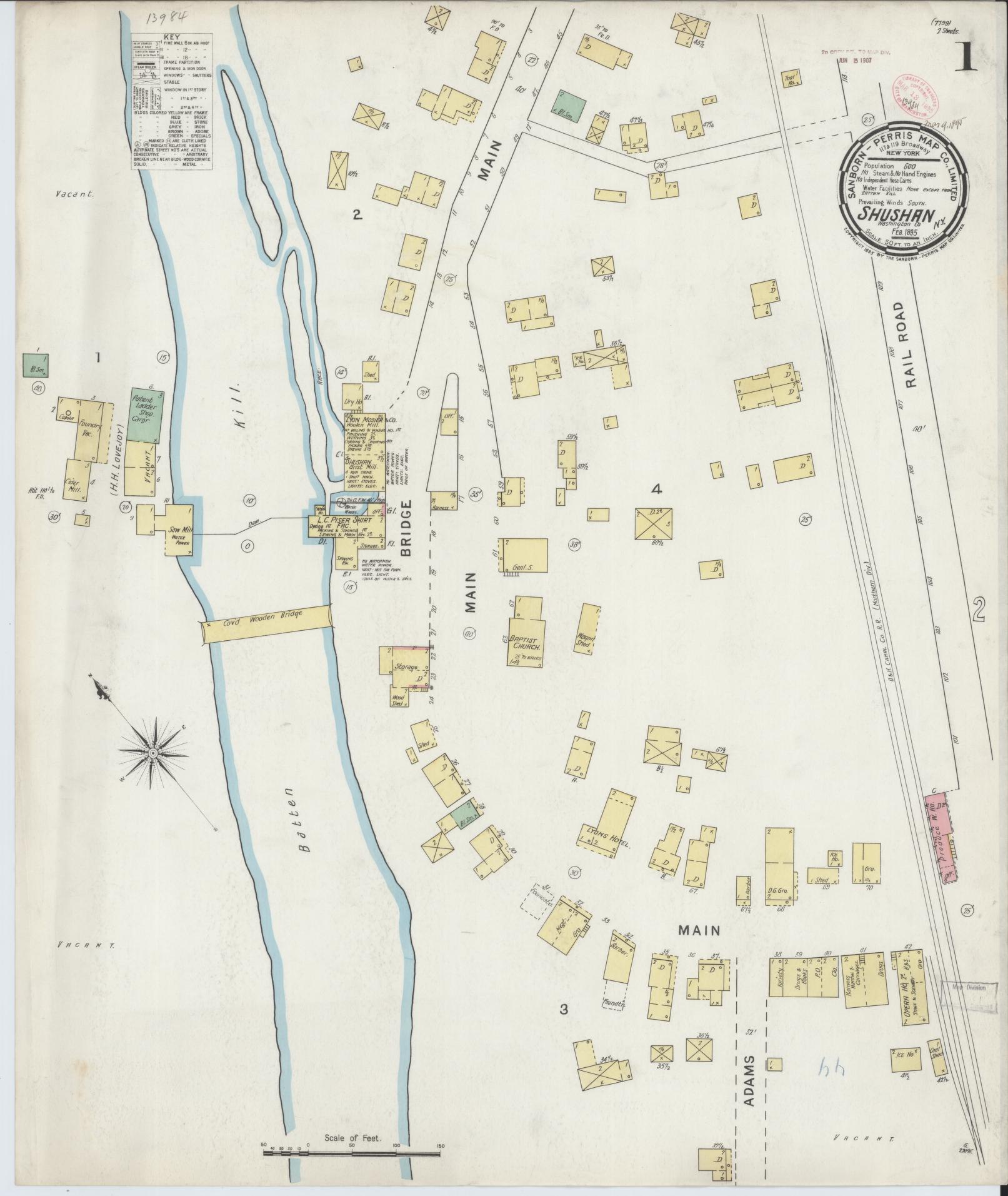 Sanborn Fire Insurance Map from Shushan, Washington County, New York (1895), Sheet #0001 - Historic Sanborn Fire Insurance Map Print, vintage old map wall art, antique decor, genealogy gift, New York New York map