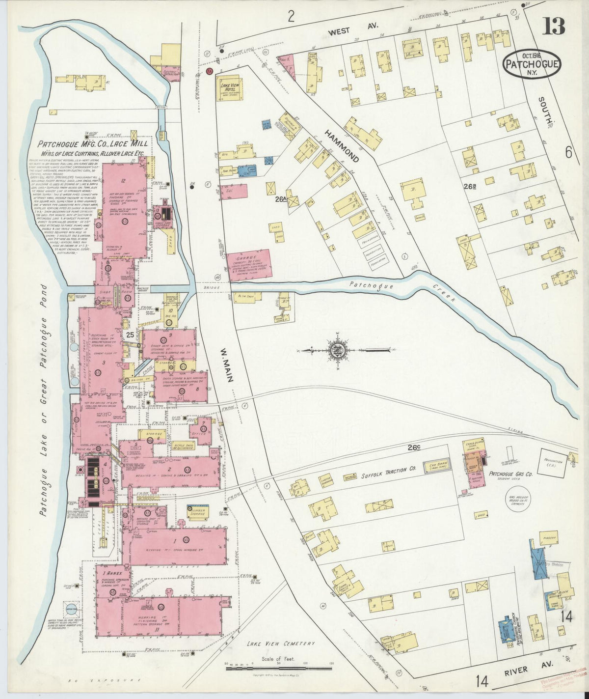 Sanborn Fire Insurance Map from Patchogue, Suffolk County, New York (1916), Sheet #0013 - Historic Sanborn Fire Insurance Map Print, vintage old map wall art, antique decor, genealogy gift, New York New York map