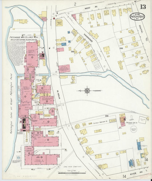 Sanborn Fire Insurance Map from Patchogue, Suffolk County, New York (1916), Sheet #0013 - Historic Sanborn Fire Insurance Map Print, vintage old map wall art, antique decor, genealogy gift, New York New York map